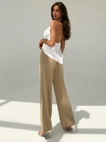 Aloruh Top sin mangas de cuello en pico minimalista ajustado al Body para mujer - Blanco - Ver 6