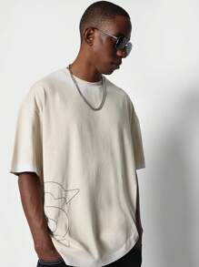 SUMWON Regular Fit Washed Tee With Embroidery - Apricot - View 1