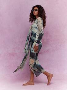 MISSGUIDED Printed Knot Detail Bust And Waist Wrapped Side Slit Midi Dress