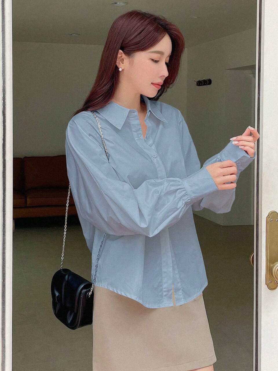 Long Sleeve Solid Color Casual Shirt, Spring And Autumn