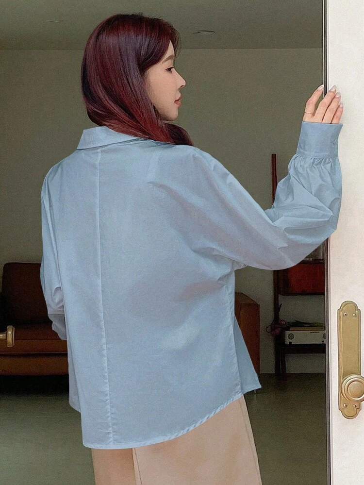 Long Sleeve Solid Color Casual Shirt, Spring And Autumn