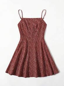 Soleia Plus Size Boho Allover Plants Cami Dress, For Summer - Burgundy - View 3