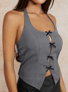 Forever 21 Women's Backless Halter Neck Sleeveless Casual Tank Top - Grey - View 2
