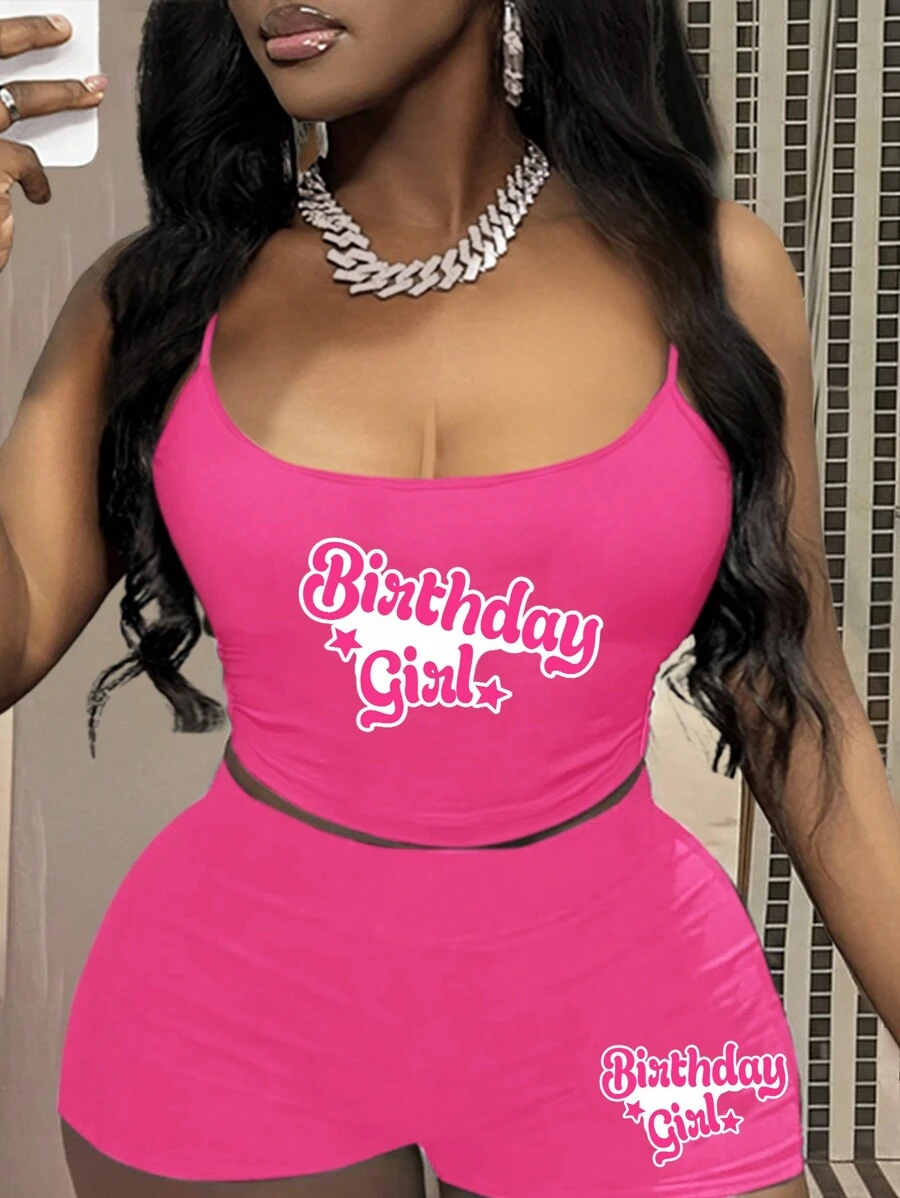 Slaydiva Bộ đồ lót liền thân và quần short gợi cảm có chữ cái màu hồng nóng bỏng dành cho nữ, mùa hè - Màu Hồng Tươi - Xem 1