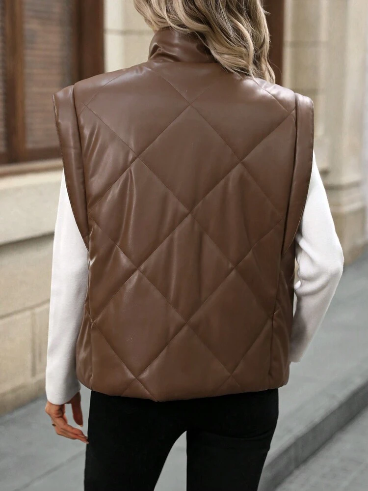 Damen einfarbige, minimalistische, lässige Wattierte Weste