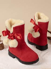 Girls Winter Princess Snow Boots Bowknot Tall Warm Thermal Lined Anti-Cold Boots Christmas Gift Baby Kid Outdoor Winter Shoes