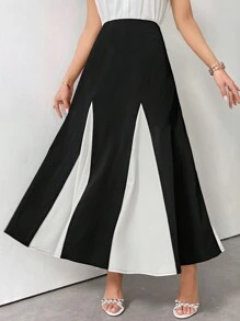 Modelyn Women's Elegant Colorblock Patchwork Long Skirt, Spring & Summer Perfect For Business/Work/Cocktail Party/Wedding/Daily/Graduation Women Skirts - Black and White - View 1