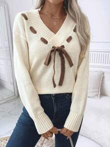 EMERY ROSE Jersey de punto de mujer con contraste de color, suéter de manga larga