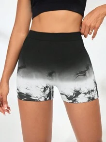 Easithlete 扎染印花无缝压缩运动短裤 - 黑色 - 查看 2