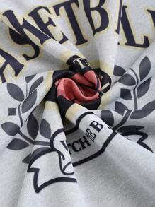 SHEIN Unity 女士秋冬字母与植物印花落肩套头卫衣 - 灰色 - 查看 5