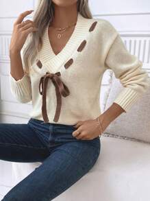 EMERY ROSE Jersey de punto de mujer con contraste de color, suéter de manga larga