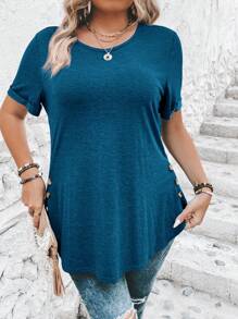 SHEIN Clasi Camiseta de manga corta casual de unicolor talla grande