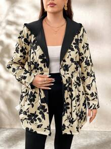 SHEIN Clasi Reversible Windbreaker Jacket, & Print On One Side, Solid Color On The Other Side, Plus Size, Autumn Winter Fall - Camel - View 6