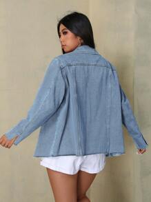 SHEIN EZwear Plus Size Casual Denim Collar Jacket, Spring Autumn