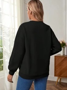 SHEIN Pregnant Women Winter Solid Round Neck Long Sleeve Pullover Fleece Nursing Sweatshirt, For Maternity