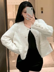 DAZY Áo khoác nữ tay dài màu trơn, cài nút, túi trước, đơn giản, thường ngày, mặc hàng ngày, đêm giao thừa, quần áo nữ mùa thu, áo khoác nữ - trắng - Xem 7