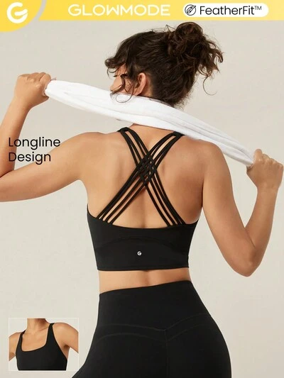 Regata Longline de Impacto Baixo com Alças Cruzadas nas Costas e Decote em U da FeatherFit™ para Ioga Diária