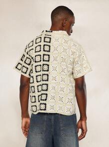 SUMWON Nút vừa vặn quá khổ qua áo sơ mi đan móc màu khối - Nhiều màu - Xem 2