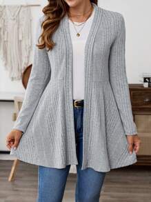 EMERY ROSE Chaqueta de punto acanalado de unicolor casual para mujer, primavera y otoño - Gris - Ver 3