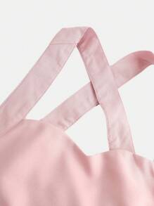 SHEIN 少女编织纯色交叉背带休闲迷你连衣裙 - 淺粉色 - 查看 3