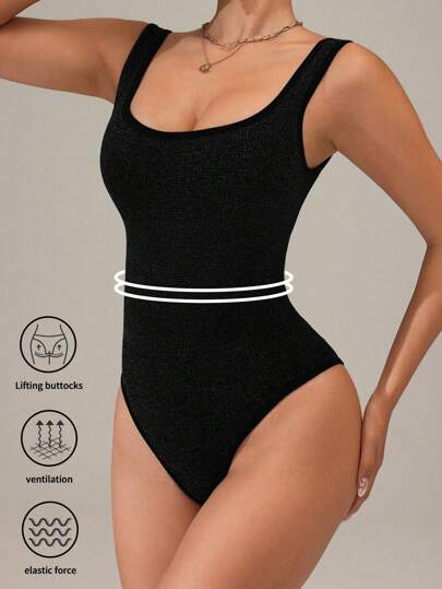 SHEIN Sports 女士纯色简约风格日常休闲户外健身跑步运动连体裤