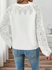 SHEIN LUNE Suéter casual de cuello redondo, unicolor, manga larga para mujeres