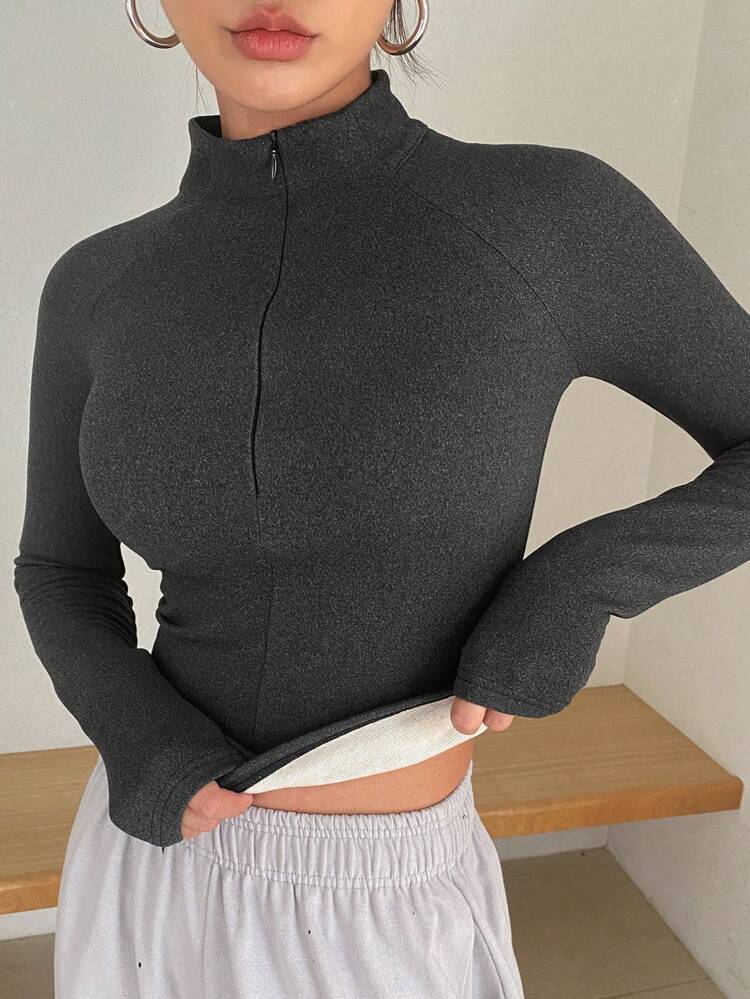 Women's Solid Color Long Sleeve Casual Thermal Lined Mock Neck Slim Fit T-Shirt, Thermal Lined Turtleneck Women Fall, Winter Thermal Lined