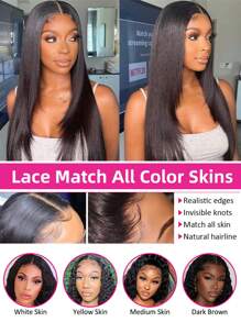 Human Hair Wigs Silky Straight 13x4 Lace Front Wig Human Hair Lace Frontal Wigs With Baby Hair For Women Natural Color Pre Plucked Natural Hairline Real Unprocessed Raw Human Hair Wig - Natural Black - View 6