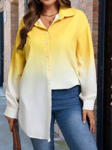 Áo Sơ Mi Tay Dài In Nút Plus Size - Màu vàng - Xem 1