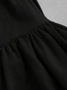 Sweetra Women's Elegant Tie Collar Long Sleeve Short Dress, Spring/Summer Fall Cloth For Women - Black and White - View 5