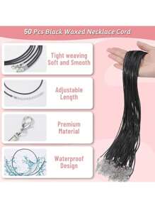 50Pcs Black Necklace Cord 1.5mm Necklace String Rope With Clasp, 20 Inches Black Waxed Cord Necklace Bulk For Charms Pendants, Bracelets, Necklaces, Jewelry Making Supplies And Beading Supplies