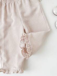 SHEIN Baby Girls' Cute Corduroy Elastic Waist Ruffle Trim Long Pants, Autumn Winter