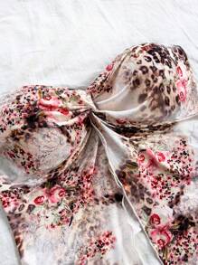 Soleia 女士夏季休闲彩色豹纹花卉印花短款前开衩冰丝抹胸度假装，秋季女装，可内穿或外穿，万圣节服装，不对称下摆上衣 - 彩色 - 查看 4