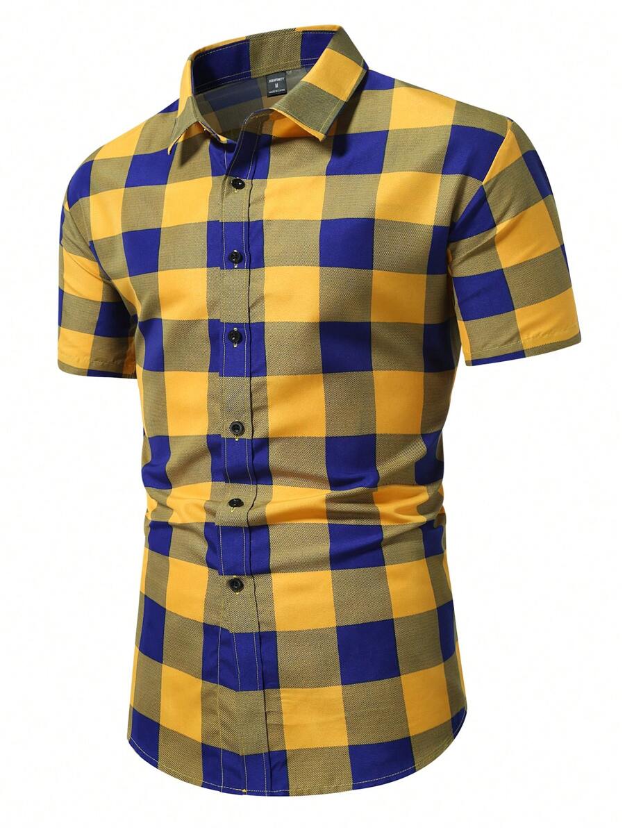 Manfinity Homme Men's Plaid Print Short Sleeve Shirt - Multicolor - View 1