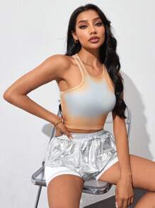 Easithlete Quần short thể thao rút dây đơn giản hàng ngày màu trơn cho nữ - Bạc - Xem 4