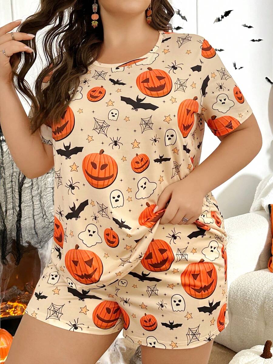 Bộ đồ ngủ in hình hoạt hình Halloween cỡ lớn - Nhiều màu - Xem 1