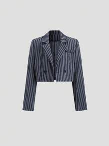 Sweetra 1 pieza Chaqueta blazer casual de manga larga, corta y ajustada a rayas