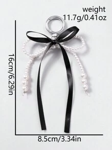 ROMWE Kawaii 2 件/套优雅蕾丝网 + 丝带珍珠蝴蝶装饰钥匙链吊坠，时尚哥特式配饰，适合朋友女性礼物 - 黑色 - 查看 6