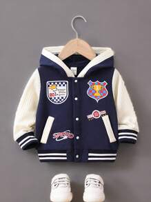 Áo khoác rộng rãi hợp thời trang cho bé trai với chất liệu vải chắp vá và thời trang - Màu xanh hải quân - Xem 1