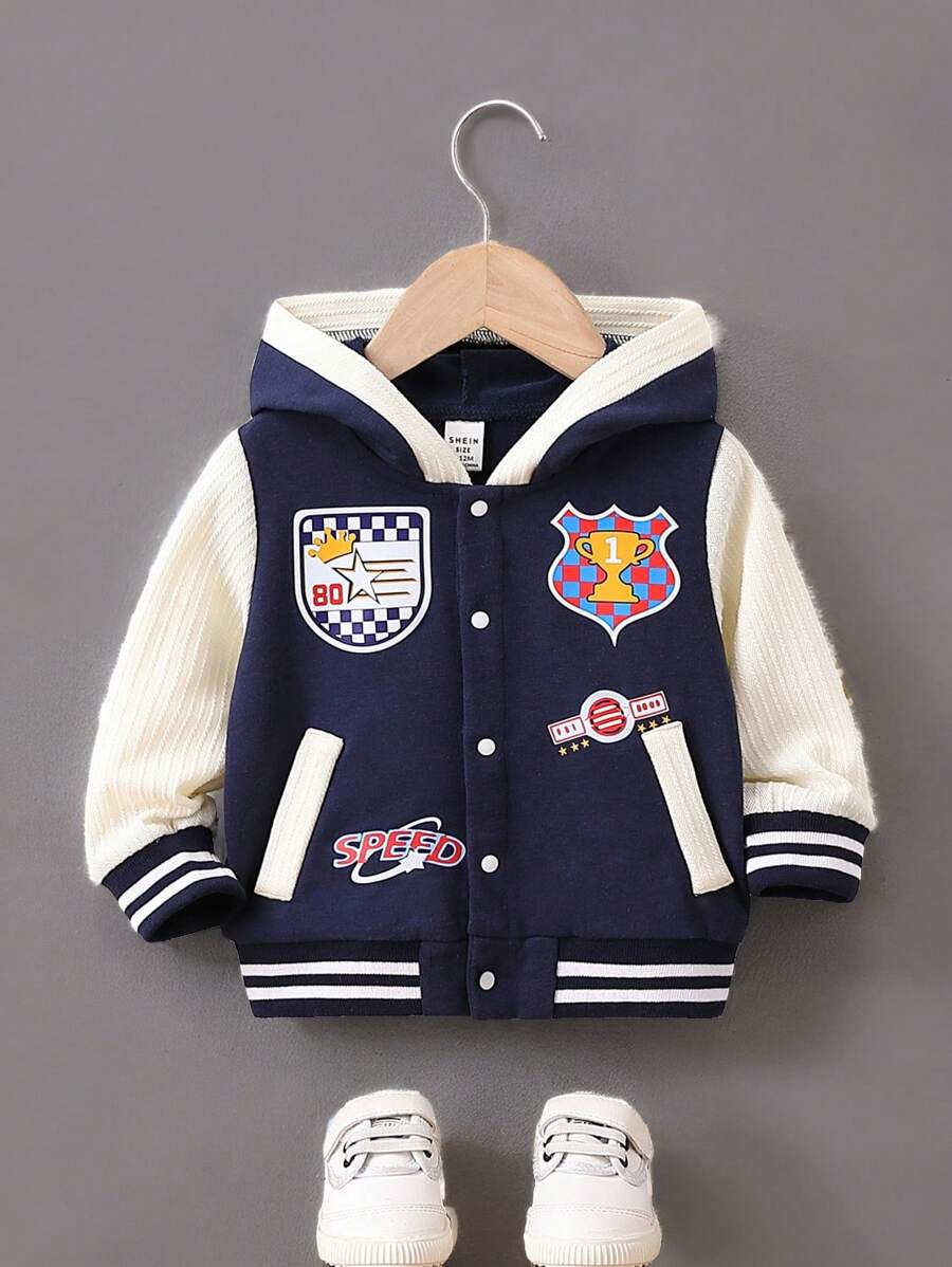 Áo khoác rộng rãi hợp thời trang cho bé trai với chất liệu vải chắp vá và thời trang - Màu xanh hải quân - Xem 1