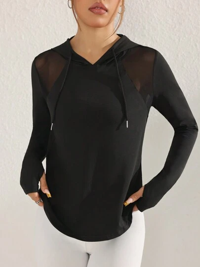 SHEIN With My Calm 网眼撞色长袖卫衣，休闲运动卫衣