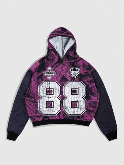 Street Life Sweat-shirt à capuche avec motif de lettres et de chiffres pour homme