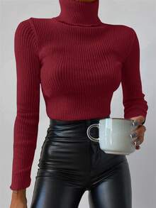 RueChic Women's Slim Fit Turtleneck Sweater - Burgundy - View 3