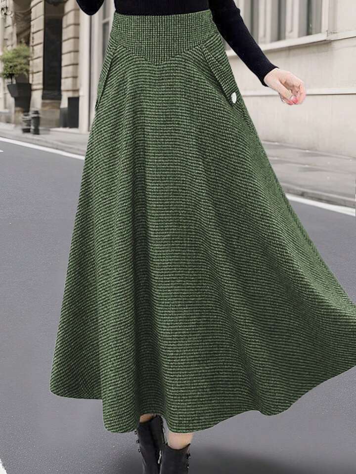 Casual Style Knitted Textured A Line Midi Skirt With Side Pockets