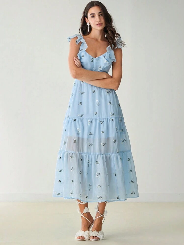 Women's Floral Embroidered Decoration Simple Casual Dress