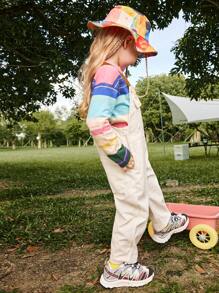 SHEIN Young Boy Fashionable Casual Pocketed Bib Pants With Buttons Overall - Apricot - View 7