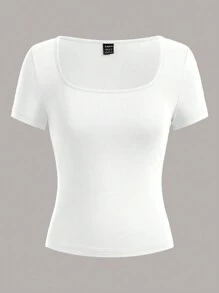 SHEIN EZwear 3 件女式黑色、白色、蓝色短袖短款休闲紧身 T 恤，适合夏季 - 彩色 - 查看 12