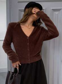 DAZY 1 Áo khoác cardigan nữ cổ chữ V tay dài buộc phía trước, áo khoác cardigan màu nâu cho nữ, quần áo mùa thu cho nữ - màu nâu - Xem 6