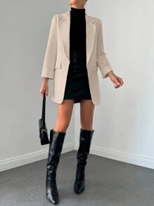 EURMUSE Chaqueta De Traje Para Mujeres Con Color Sólido Y Decoración De Bolsillo - Albaricoque - Ver 4