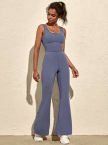 VARSITIE 纯色简约露背无袖女式运动连体裤露背连体裤性感连体裤连体裤性感女士连体裤女士性感连体裤 - 藍色 - 查看 4